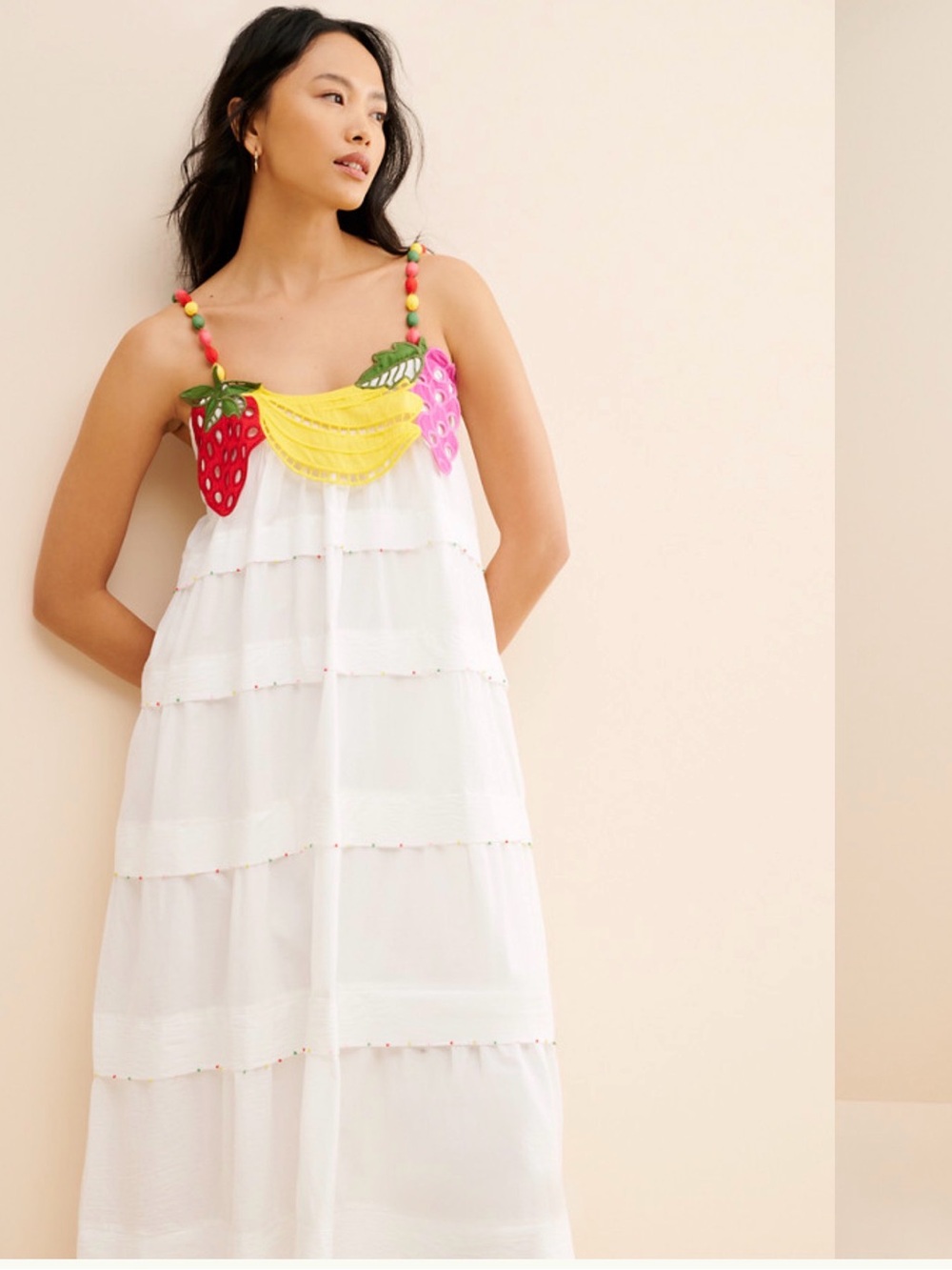 FARM Rio Off White Fruits Richelieu Sleeveless Maxi Dress M